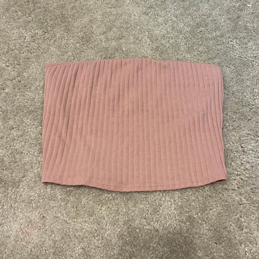 PINK Ribbed Crop Bandeau Top